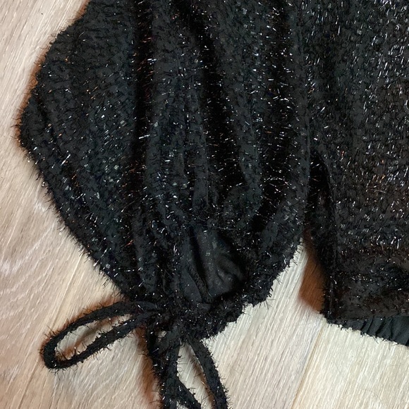 Lulus Black Metallic Crop Top Balloon Sleeves - Picture 3 of 8